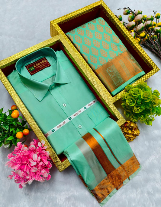 Semi Silk Saree & Semi Silk Dhoti Set - Couple Combo