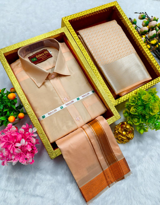 Semi Silk Saree & Semi Silk Dhoti Set - Couple Combo