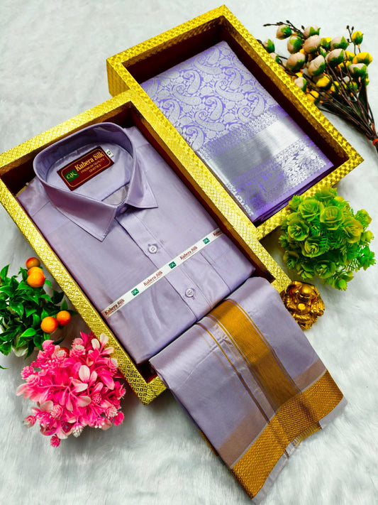 Semi Silk Saree & Semi Silk Dhoti Set - Couple Combo