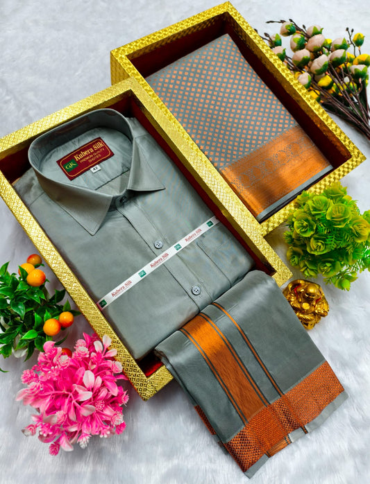 Semi Silk Saree & Semi Silk Dhoti Set - Couple Combo