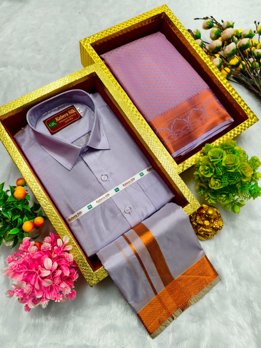 Semi Silk Saree & Semi Silk Dhoti Set - Couple Combo