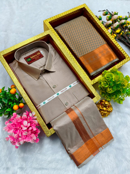 Semi Silk Saree & Semi Silk Dhoti Set - Couple Combo