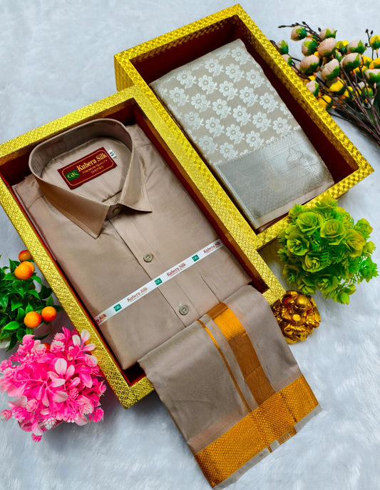 Semi Silk Saree & Semi Silk Dhoti Set - Couple Combo