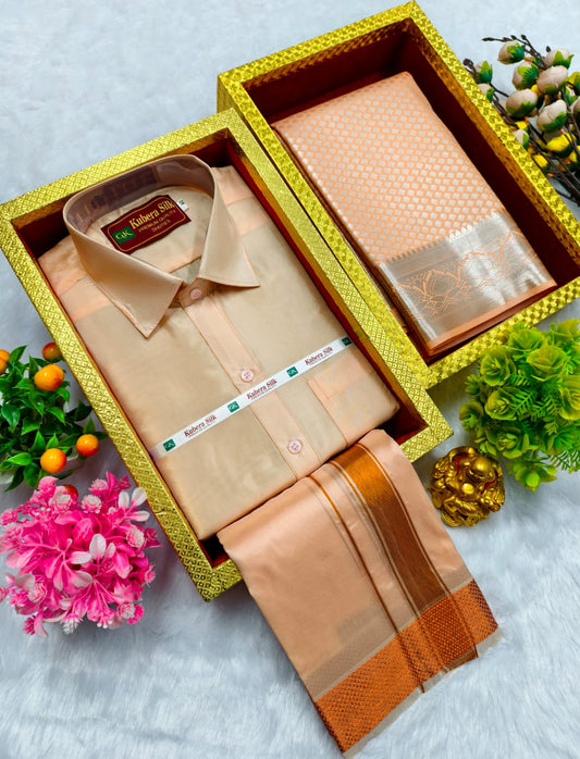 Semi Silk Saree & Semi Silk Dhoti Set - Couple Combo