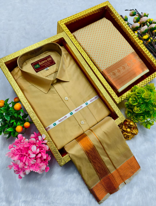 Semi Silk Saree & Semi Silk Dhoti Set - Couple Combo
