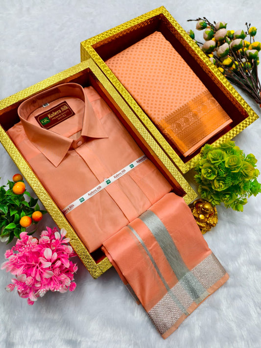 Semi Silk Saree & Semi Silk Dhoti Set - Couple Combo