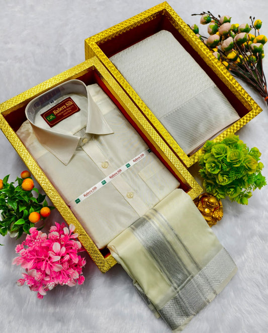 Semi Silk Saree & Semi Silk Dhoti Set - Couple Combo