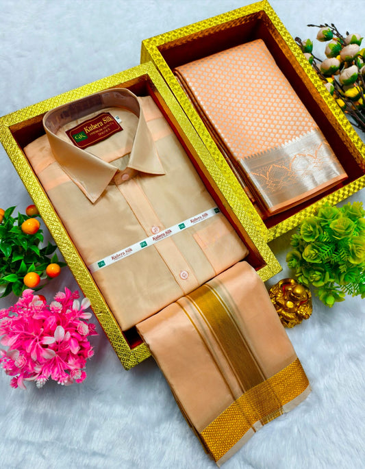 Semi Silk Saree & Semi Silk Dhoti Set - Couple Combo