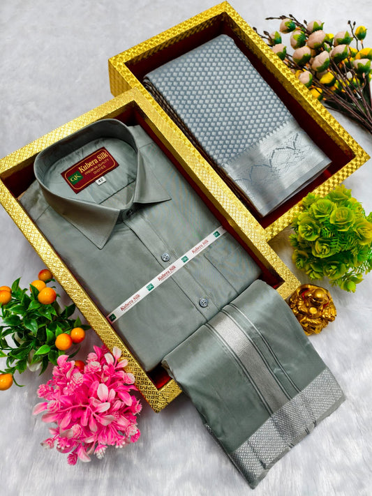 Semi Silk Saree & Semi Silk Dhoti Set - Couple Combo