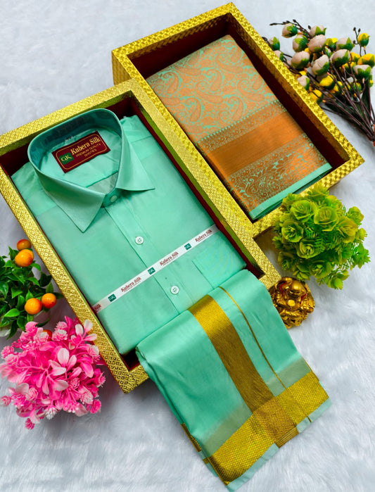 Semi Silk Saree & Semi Silk Dhoti Set - Couple Combo