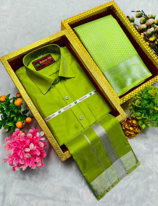 Semi Silk Saree & Semi Silk Dhoti Set - Couple Combo