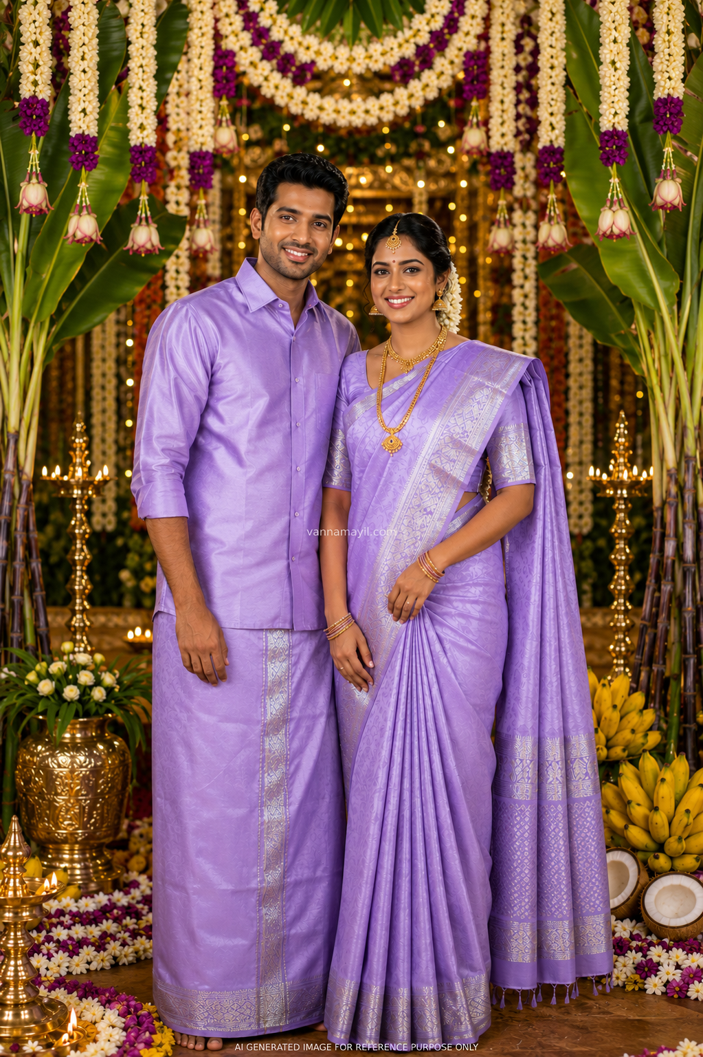 Semi Silk Saree & Semi Silk Dhoti Set - Couple Combo