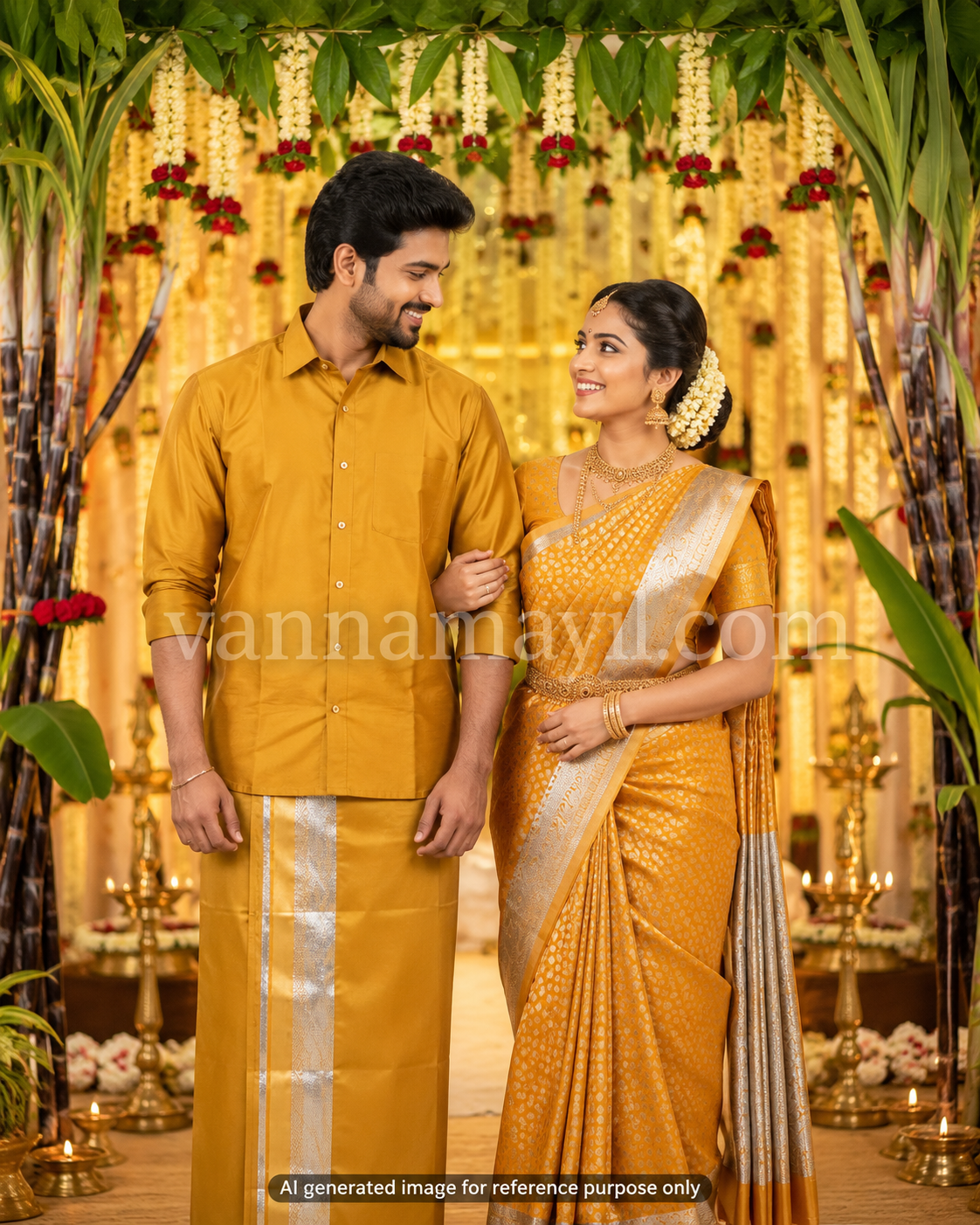 Semi Silk Saree & Semi Silk Dhoti Set - Couple Combo