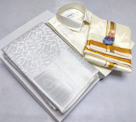 Semi Silk Saree & Semi Silk Dhoti Set - Couple Combo