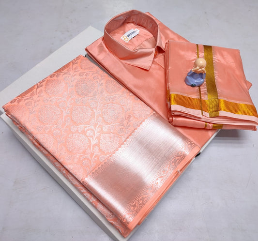 Semi Silk Saree & Semi Silk Dhoti Set - Couple Combo