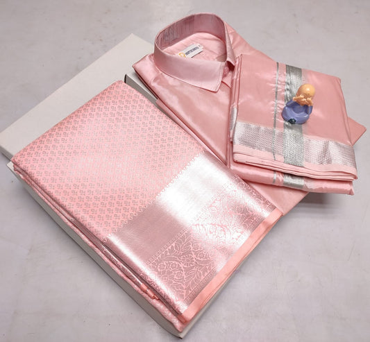 Semi Silk Saree & Semi Silk Dhoti Set - Couple Combo