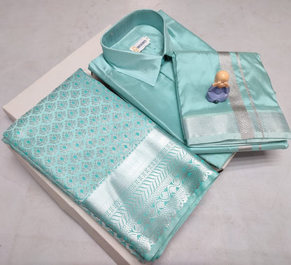 Semi Silk Saree & Semi Silk Dhoti Set - Couple Combo