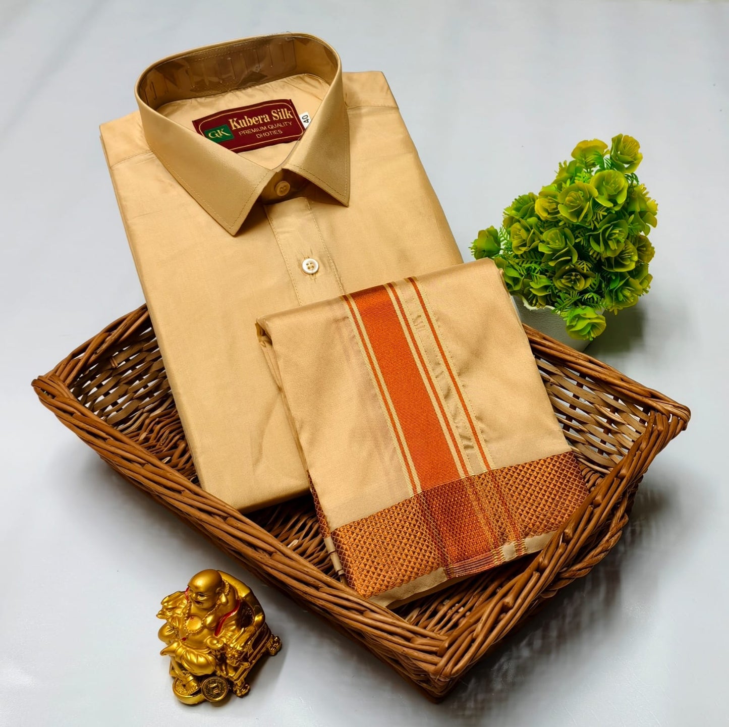 Golden Grace Semi Silk Dhoti Shirt Combo for Dad & Boy