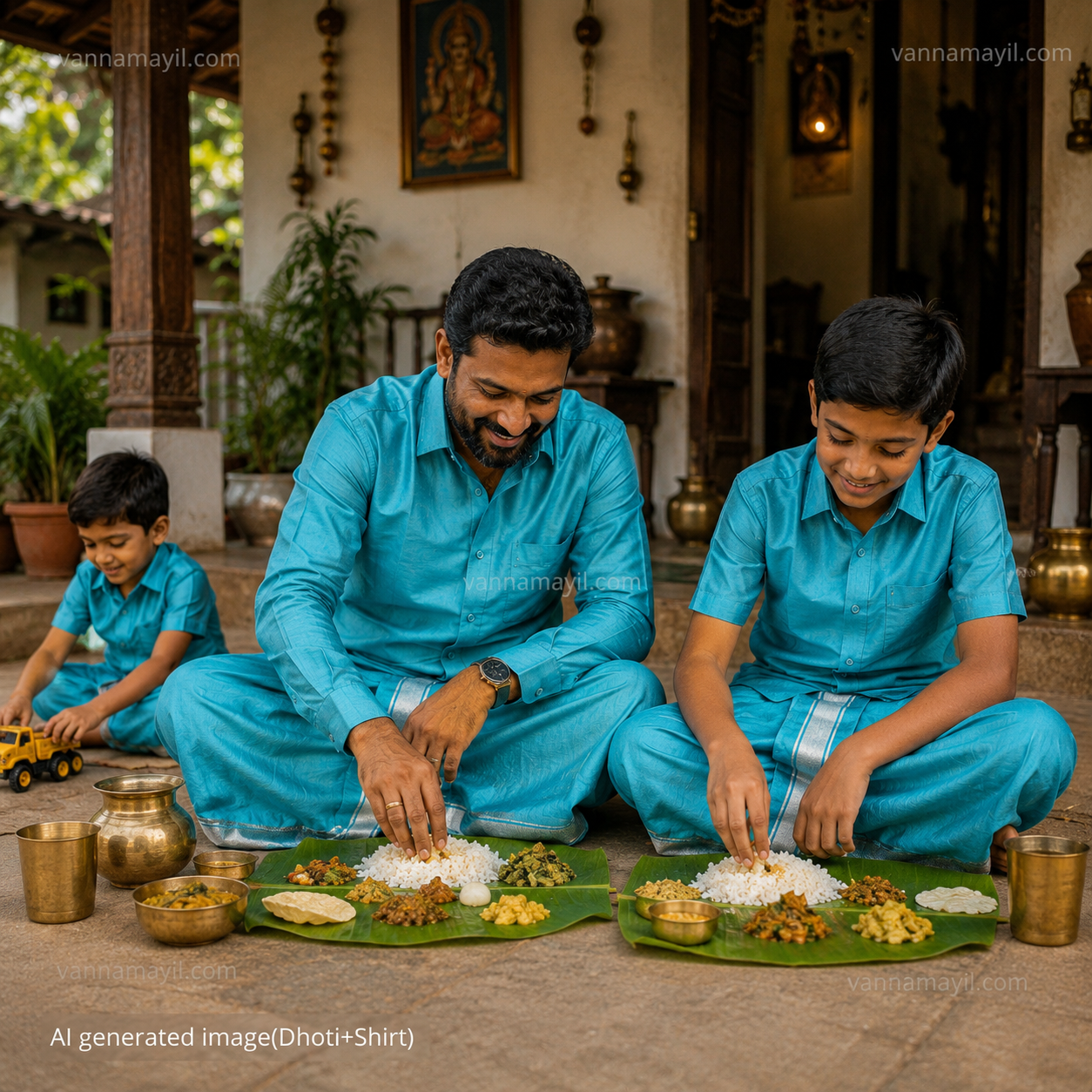 Regal Match Father & Son Semi Silk Veshti Shirt Combo