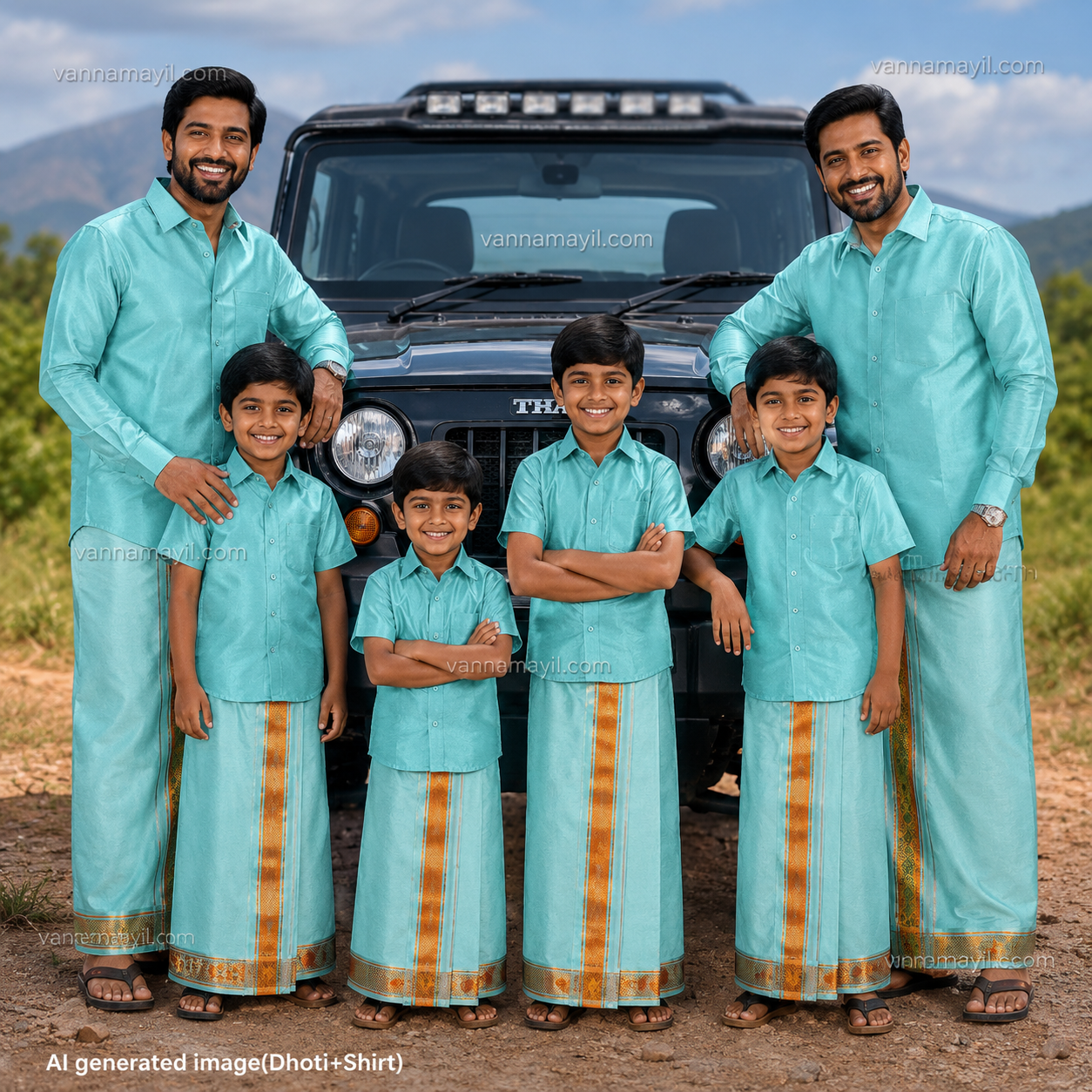 Sacred Style Semi Silk Matching Outfit for Father and Son