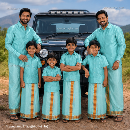 Sacred Style Semi Silk Matching Outfit for Father and Son