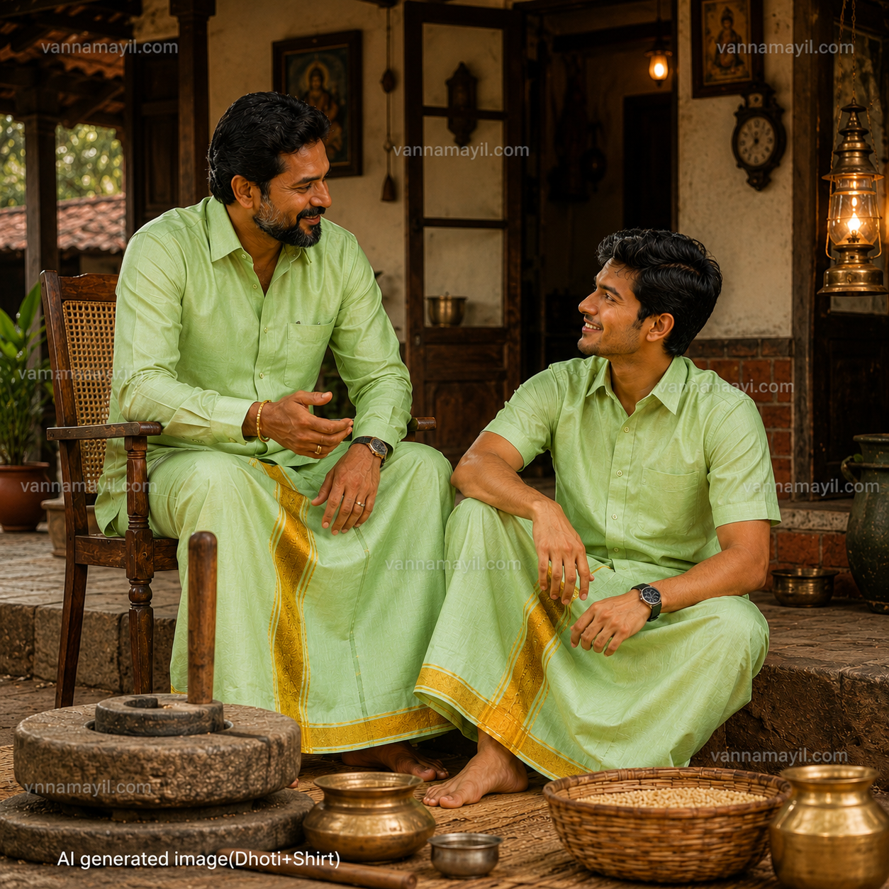 Tradition Twins Father Son Semi Silk Dhoti Shirt Set