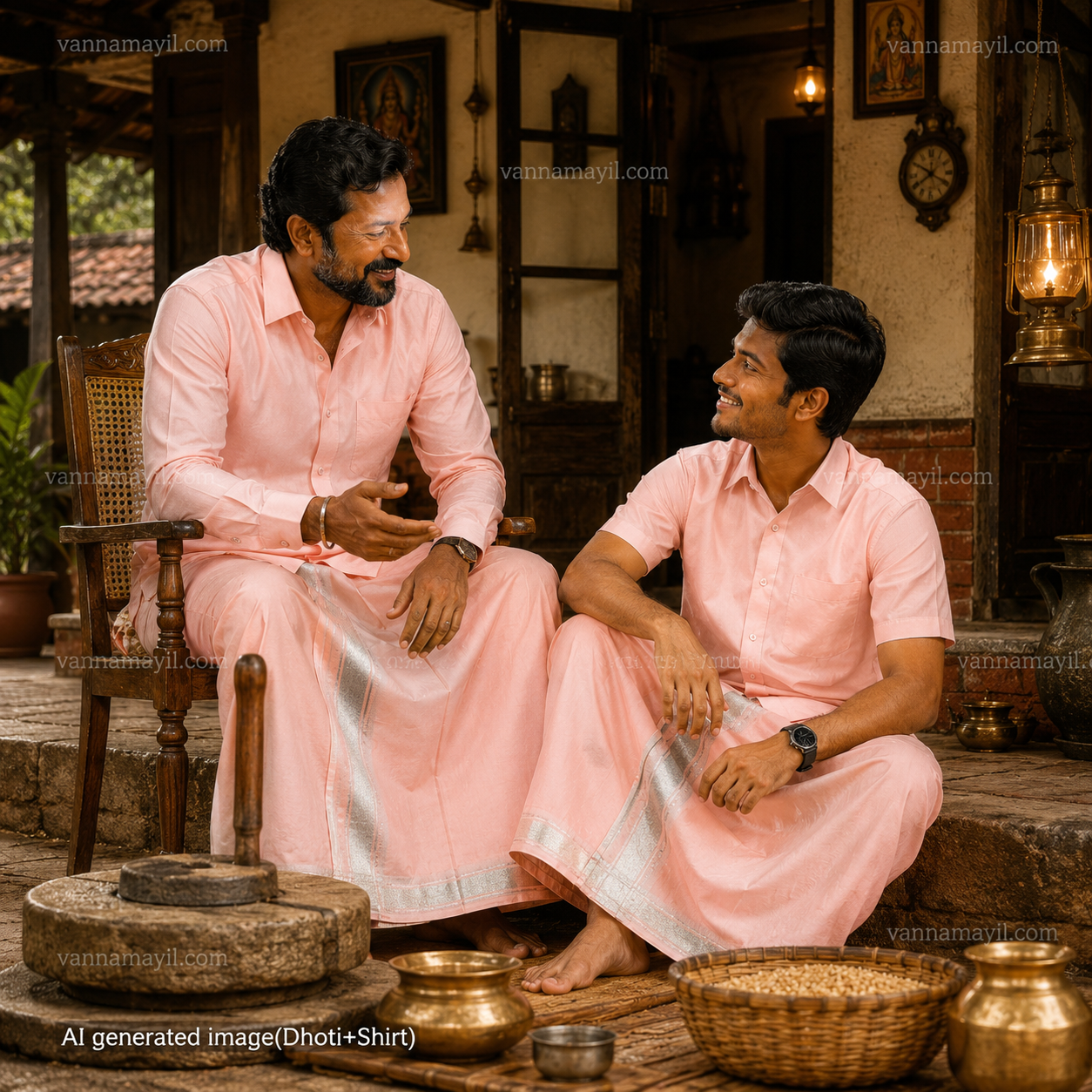 Majestic Heritage Semi Silk Dhoti Combo for Father & Son