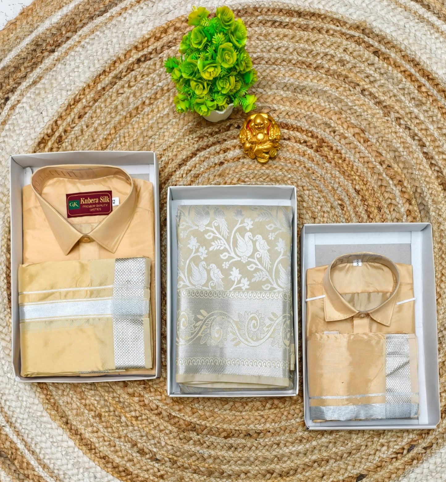 Semi Silk Saree and Father Son Combo Set