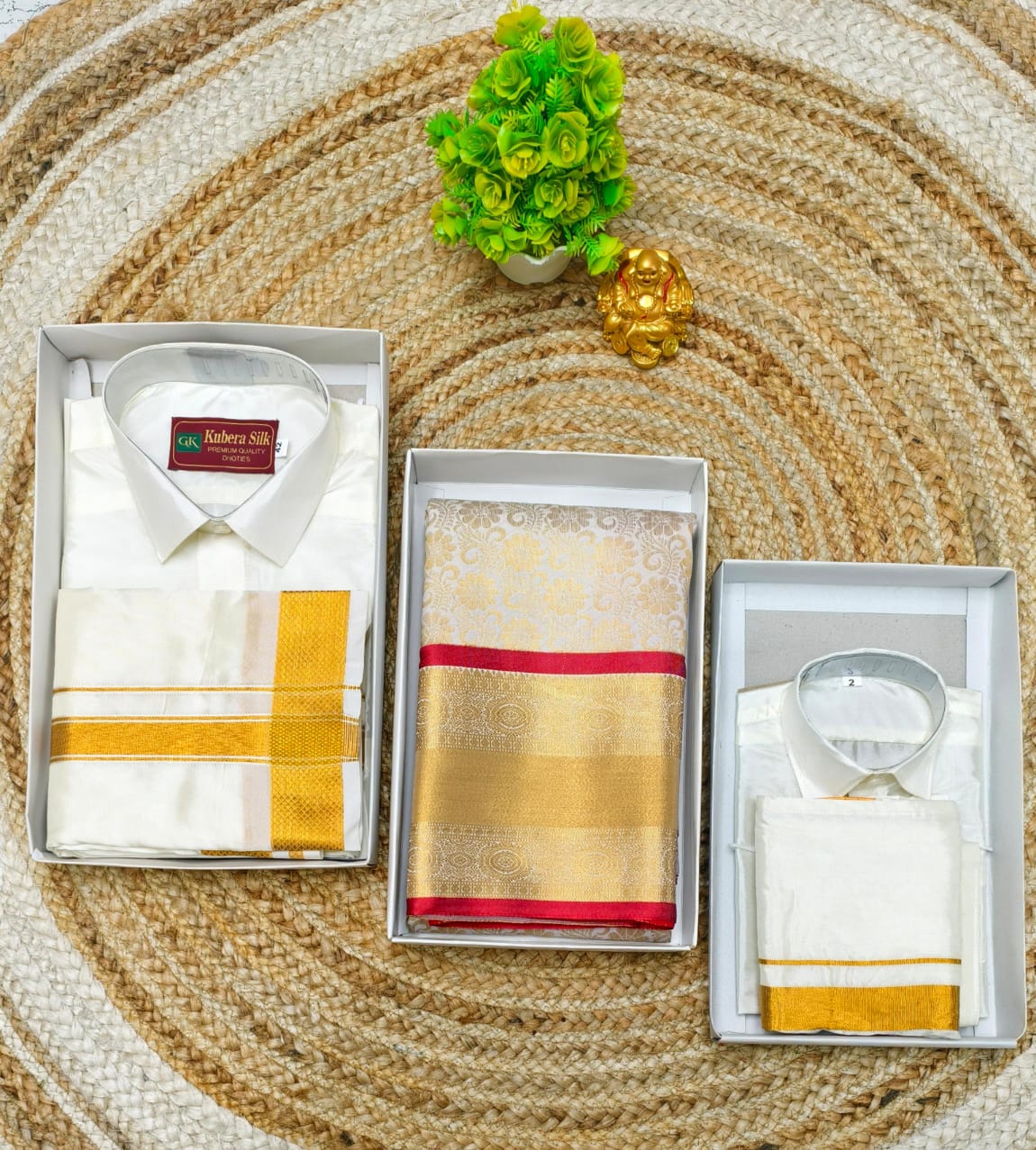Traditional Family Combo Saree with Father Son Dhoti Shirt