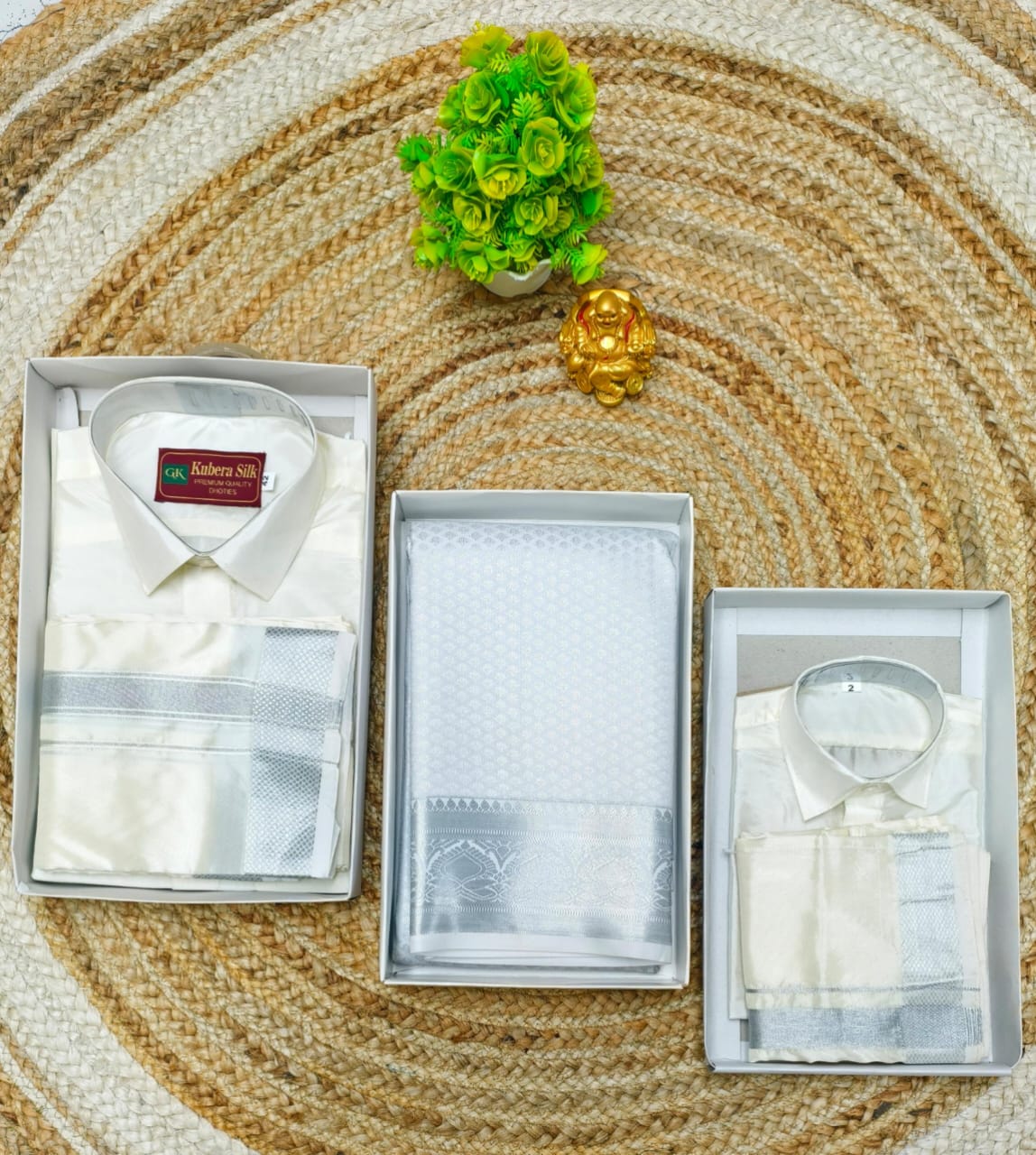 Grand Family Combo Full Brocade Saree and Dhoti Shirt