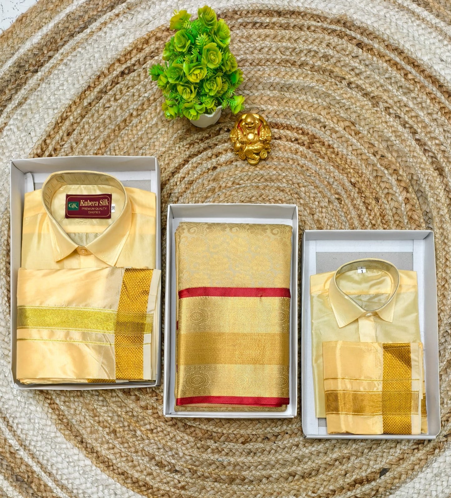 Semi Silk Saree Father Son Combo Set