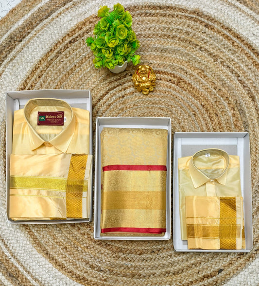 Semi Silk Saree Father Son Combo Set