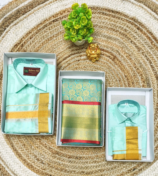 Semi Silk Zari Saree with Father Son Matching Outfit