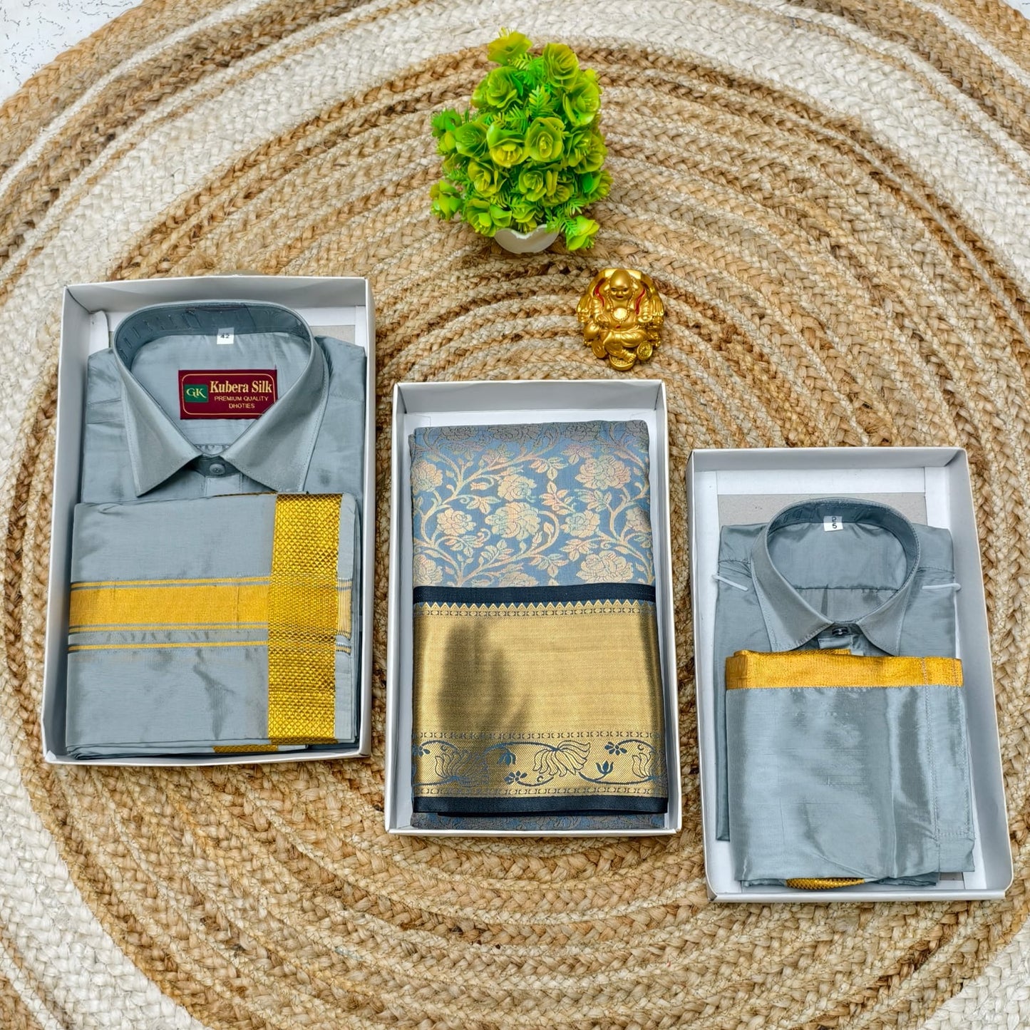 Semi Silk Saree and Father Son Twin Look Combo