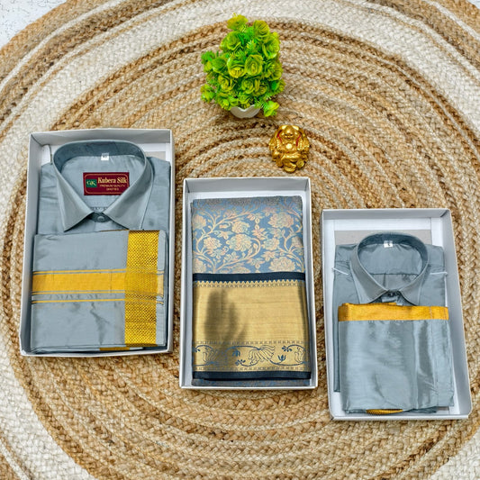 Semi Silk Saree and Father Son Twin Look Combo