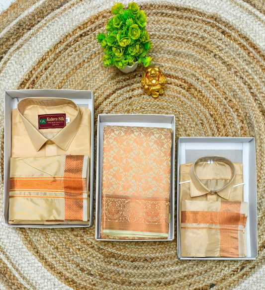Stylish Family Combo Semi Silk Saree and Dhoti Shirt