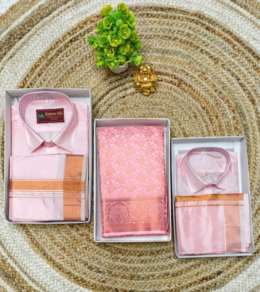 Royal Family Combo Semi Silk Saree with Father Son Set