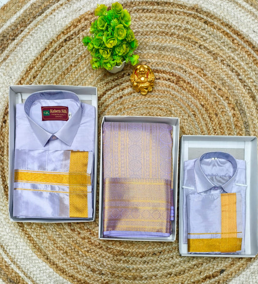 Festive Family Combo Semi Silk Saree and Dhoti Shirt Set