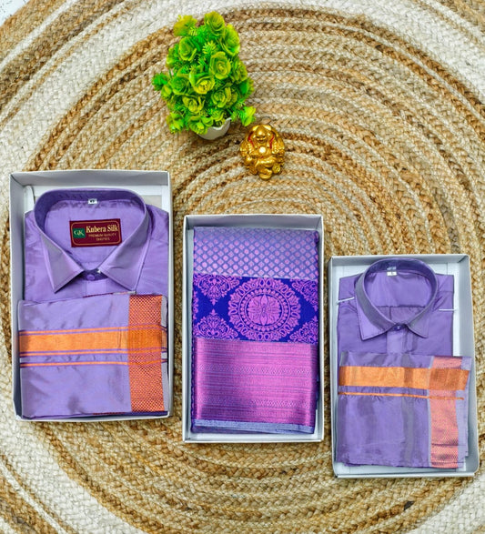Rich Zari Semi Silk Saree with Father Son Matching Combo
