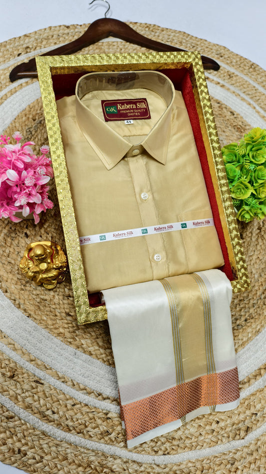 Semi-Silk Men's Adult Shirt and Dhoti Set