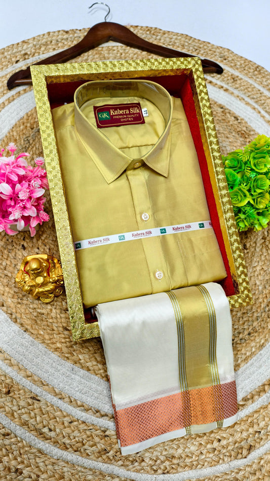 Semi-Silk Men's Adult Shirt and Dhoti Set