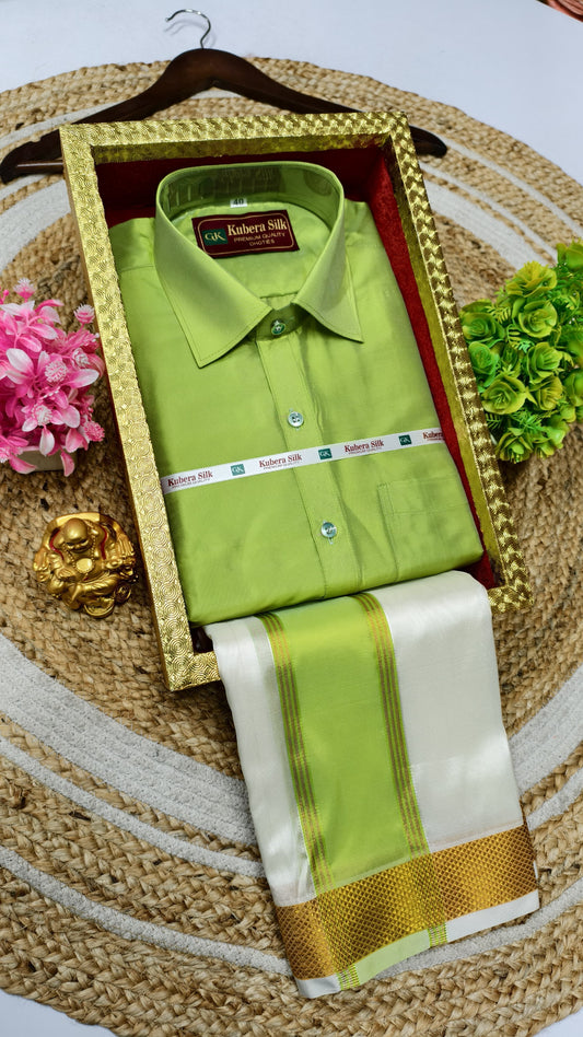 Semi-Silk Men's Adult Shirt and Dhoti Set