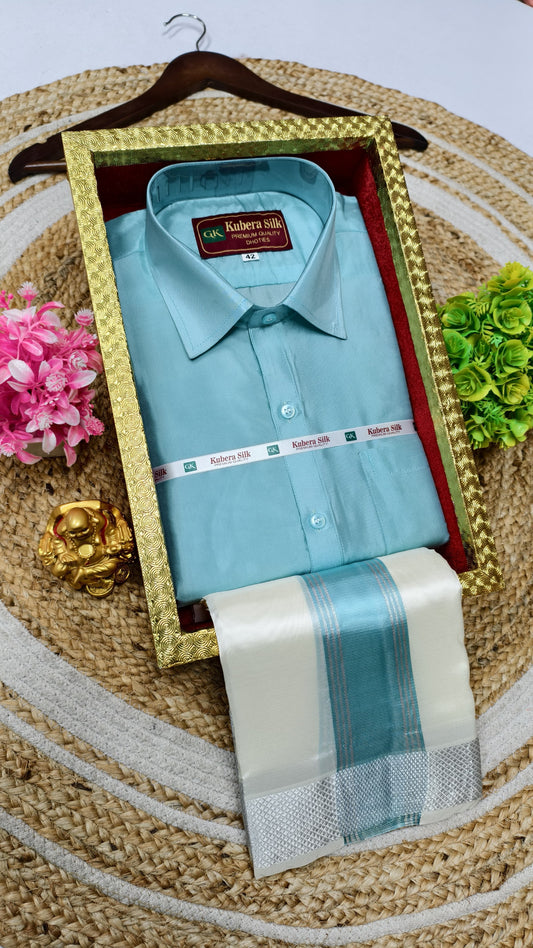 Semi-Silk Men's Adult Shirt and Dhoti Set