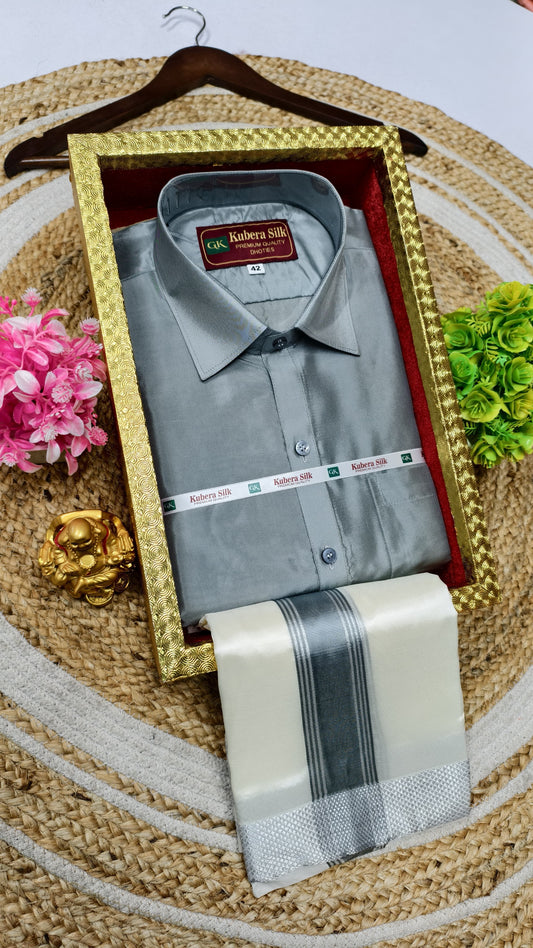 Semi-Silk Men's Adult Shirt and Dhoti Set