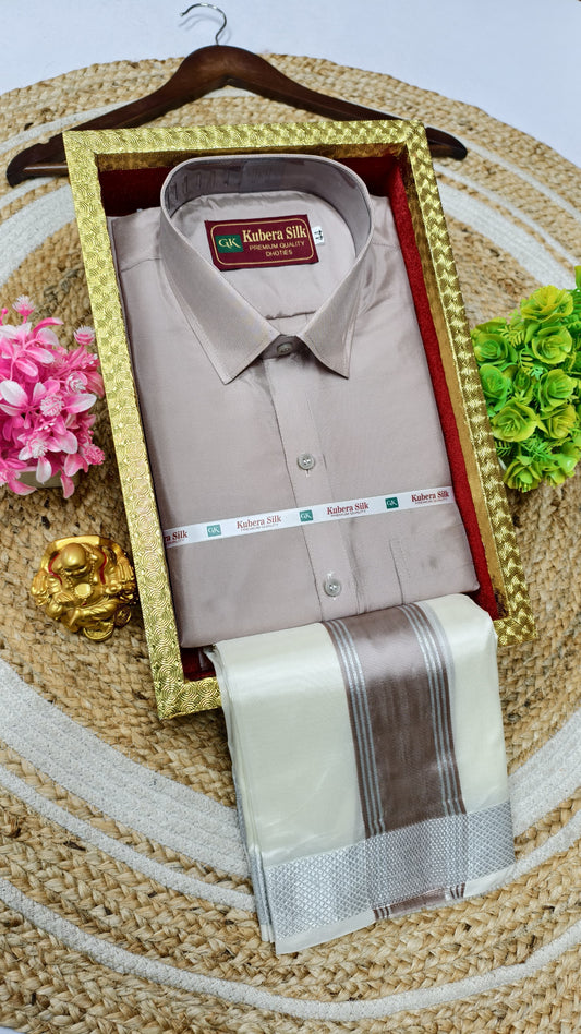Semi-Silk Men's Adult Shirt and Dhoti Set