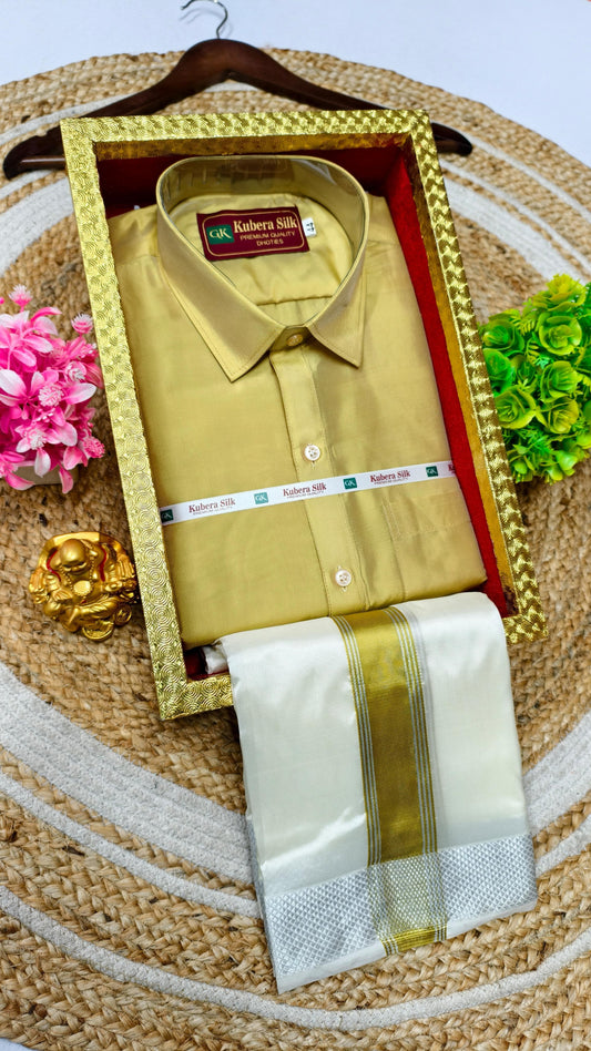 Semi-Silk Men's Adult Shirt and Dhoti Set