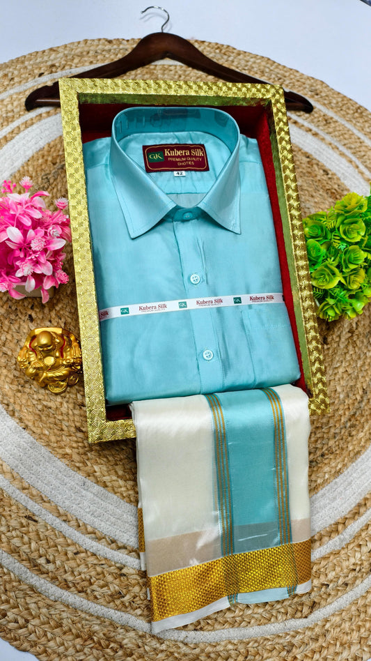 Semi-Silk Men's Adult Shirt and Dhoti Set