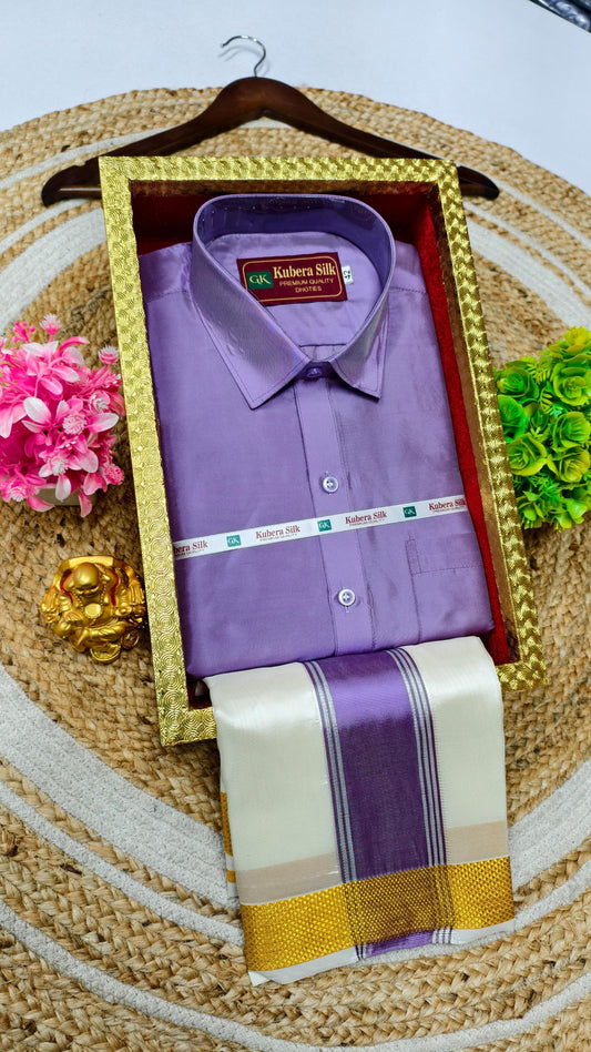 Semi-Silk Men's Adult Shirt and Dhoti Set