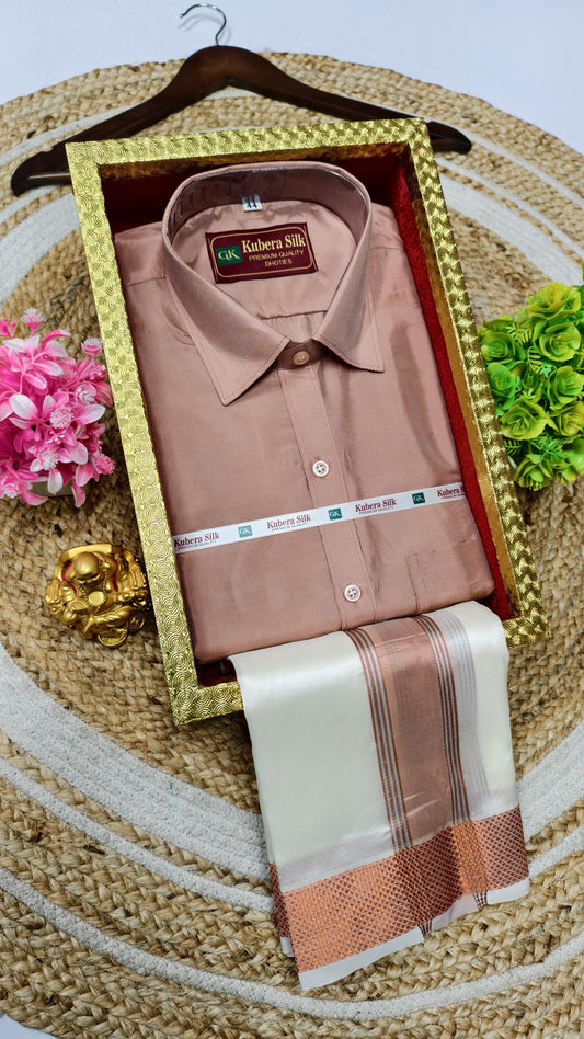 Semi-Silk Men's Adult Shirt and Dhoti Set