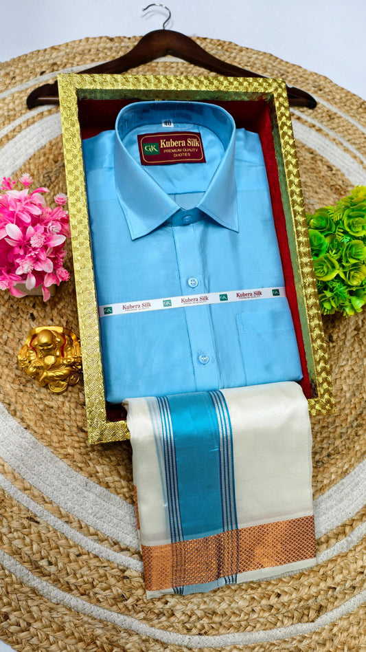 Semi-Silk Men's Adult Shirt and Dhoti Set